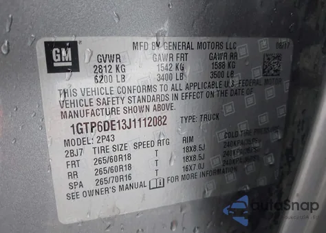 2018 GMC Canyon Slt из США, поврежденный, VIN 1GTP6DE13J1112082